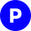 A blue circle with the letter p in it.