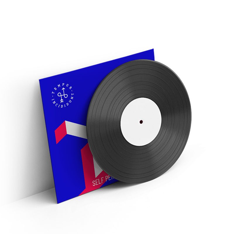 A record is on the wall with its cover up.