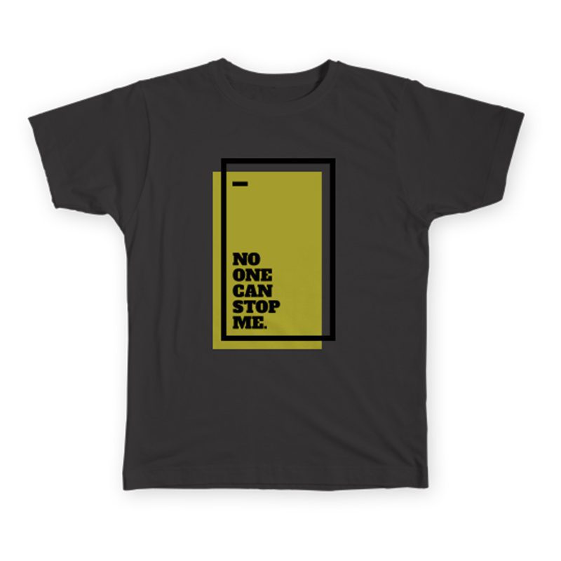 A black t-shirt with an image of a yellow door.