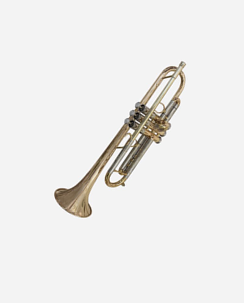 A trumpet is shown with the handle up.