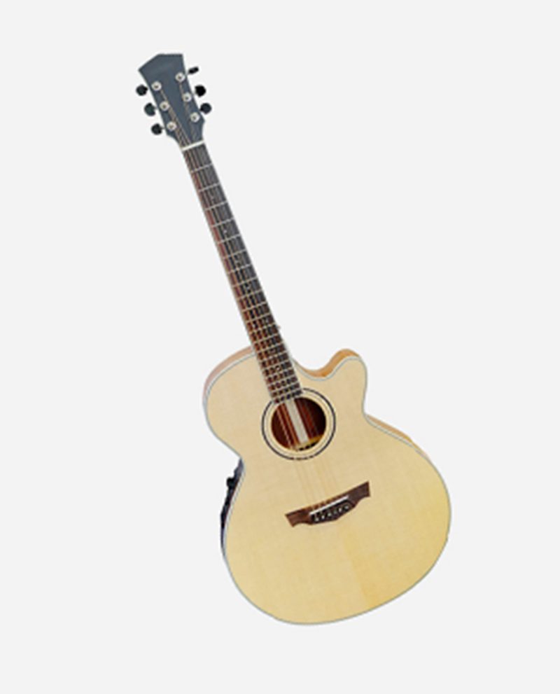 A guitar is shown with the strings missing.