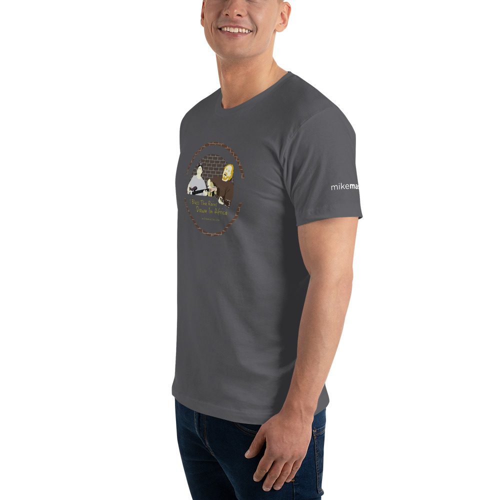 A man wearing a t-shirt with an image of a cat.
