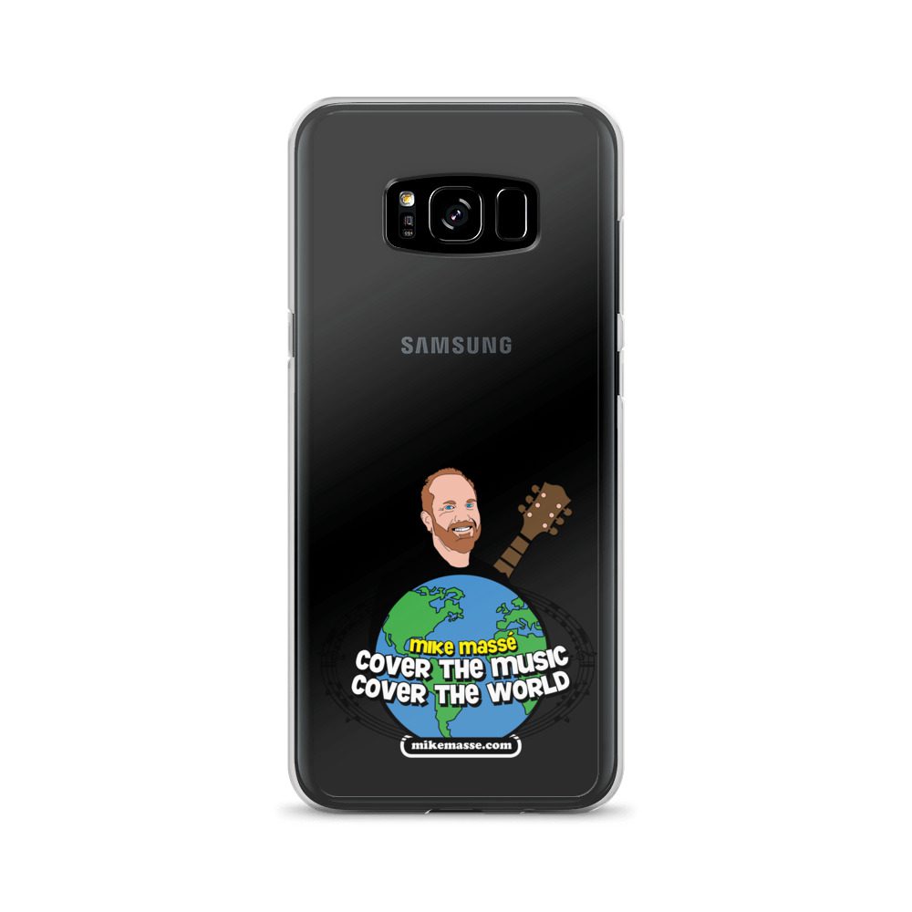 A samsung galaxy s 8 phone case with a picture of a man holding a guitar.