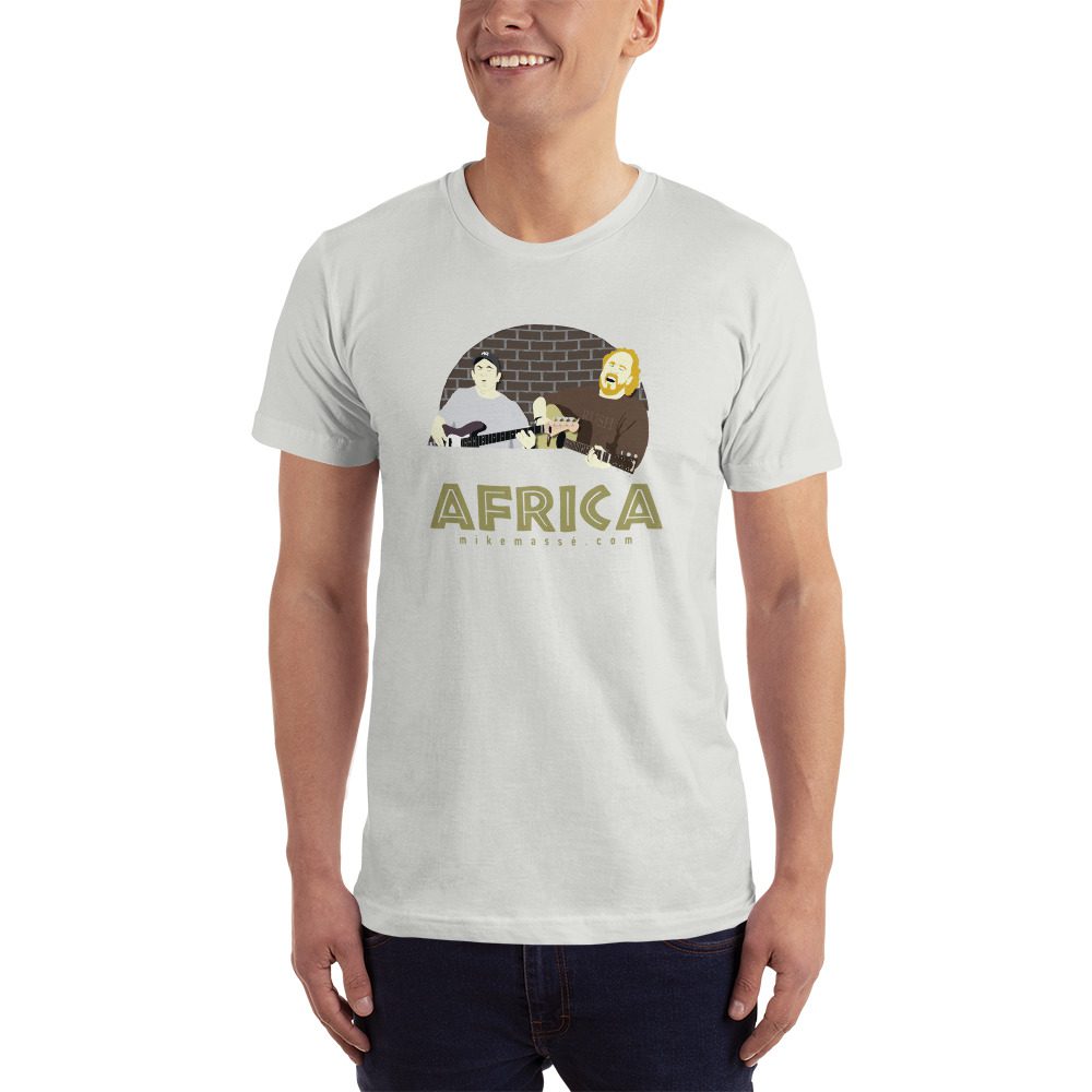 A man wearing a t-shirt with an african animal on it.