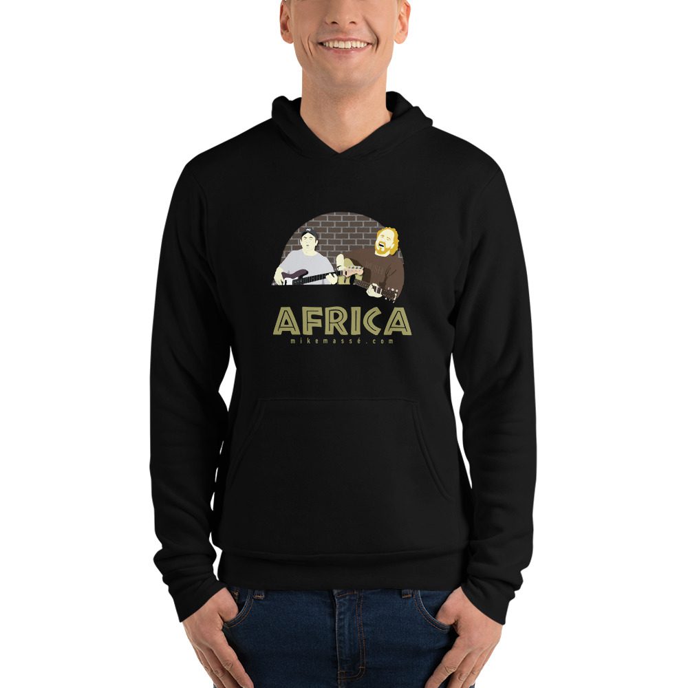 A man in black hoodie with africa on it.