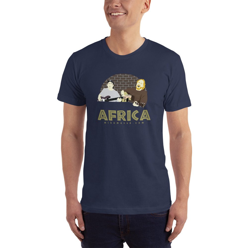 A man wearing a t-shirt that says africa.