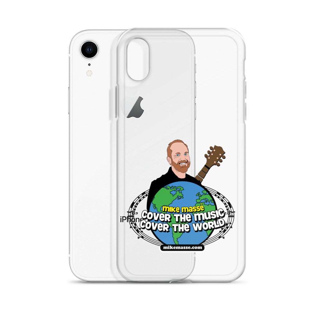 A iphone case that has an image of a man holding a guitar.